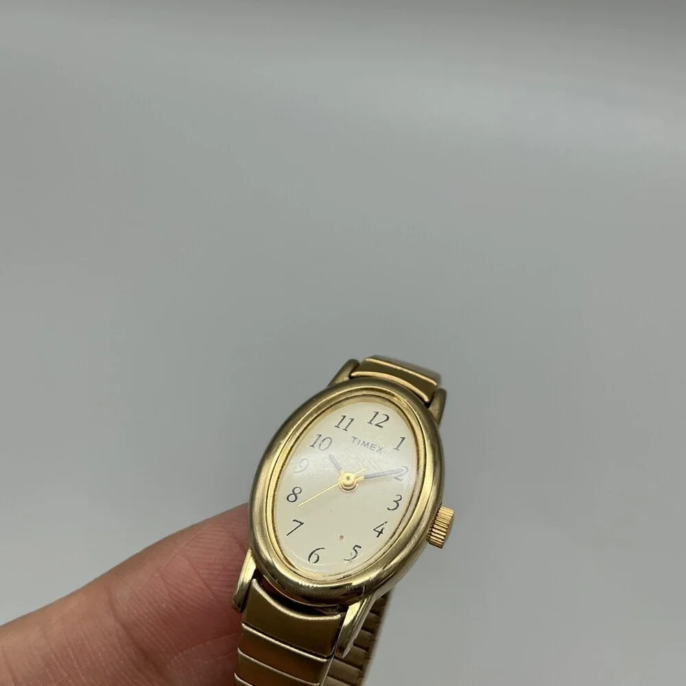Timex Womens Watch 18mm Oval Cream Dial Gold Tone Expansion Band New Battery